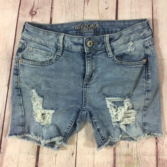 Arizona Distressed Ripped Blue Denim Jean Shorts - Picture 1 of 5